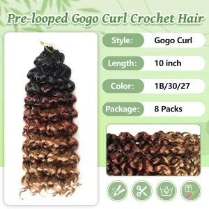 Gogo Curl Crochet Hair 8 Packs Ocean Wave Crochet Hair Pre Looped Deep Twist Goddess Box Braids Curly Water Wave Synthetic Braiding Hair For Black Women (#T1B/30/27, 18 Inch (Pack of 8))