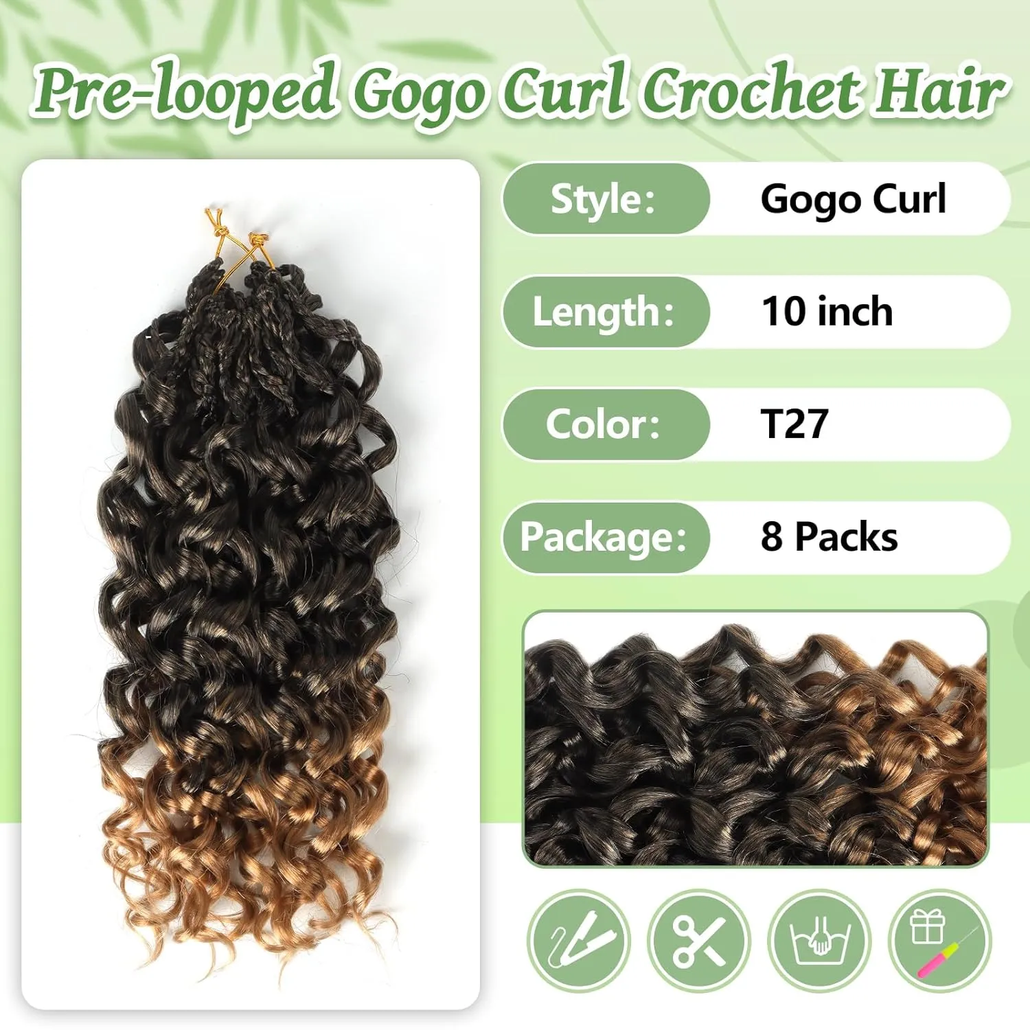 Gogo Curl Crochet Hair 8 Packs Ocean Wave Crochet Hair Pre Looped Deep Twist Goddess Box Braids Curly Water Wave Synthetic Braiding Hair For Black Women (#T27, 18 Inch (Pack of 8))