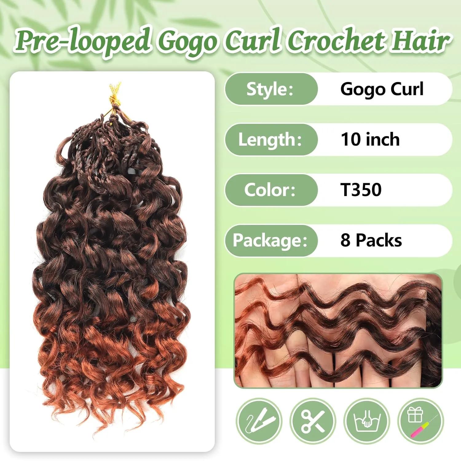 Gogo Curl Crochet Hair 8 Packs Ocean Wave Crochet Hair Pre Looped Deep Twist Goddess Box Braids Curly Water Wave Synthetic Braiding Hair For Black Women (#T350, 18 Inch (Pack of 8))