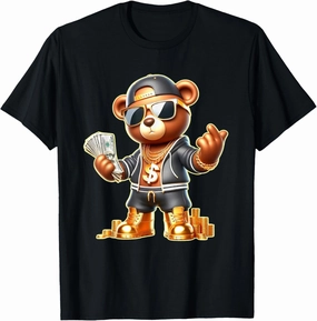 Golden Teddy Bear Money Stacks Golden Chain Gangsta T-Shirt