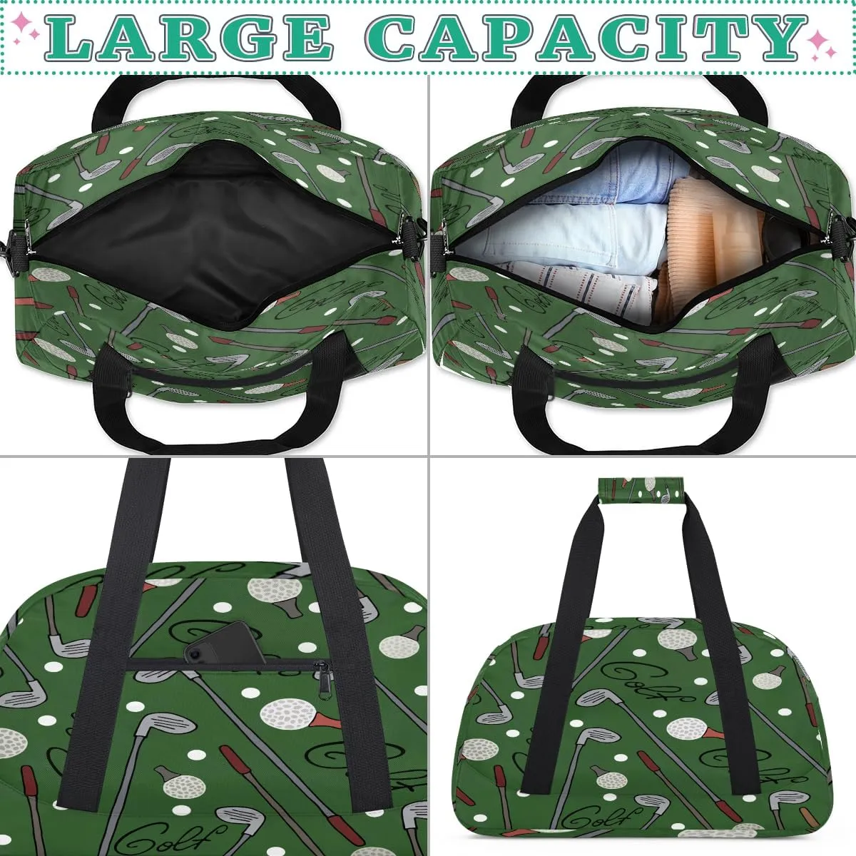 Golf Kids Overnighter Duffel Bags for Boys, Carry-On Size Sports Gym Bag with Front Zipper Pocket for School Practice or Overnight Travel Weekender Sleepover Tote Bag