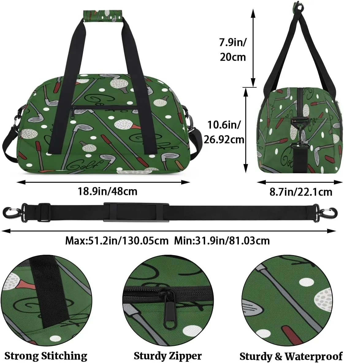 Golf Kids Overnighter Duffel Bags for Boys, Carry-On Size Sports Gym Bag with Front Zipper Pocket for School Practice or Overnight Travel Weekender Sleepover Tote Bag