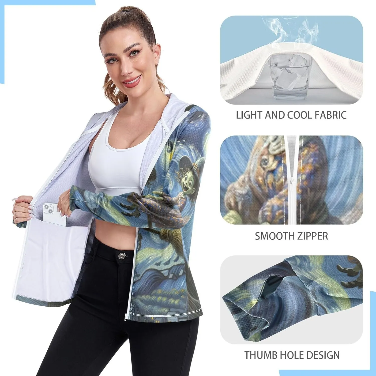 Golfing Bear Workout Hoodie Upf 50 , Sunscreen Shirts Women Long Sleeve, Zip Hoodie, Outdoor Clothing Women