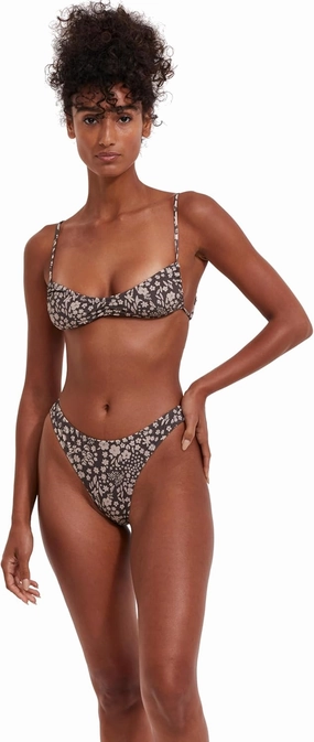 Gottex Flirtt Multicolor Brown Women’s Floral V-Neck Bralette Swim Bikini Top with Adjustable Straps Swimwear Essential