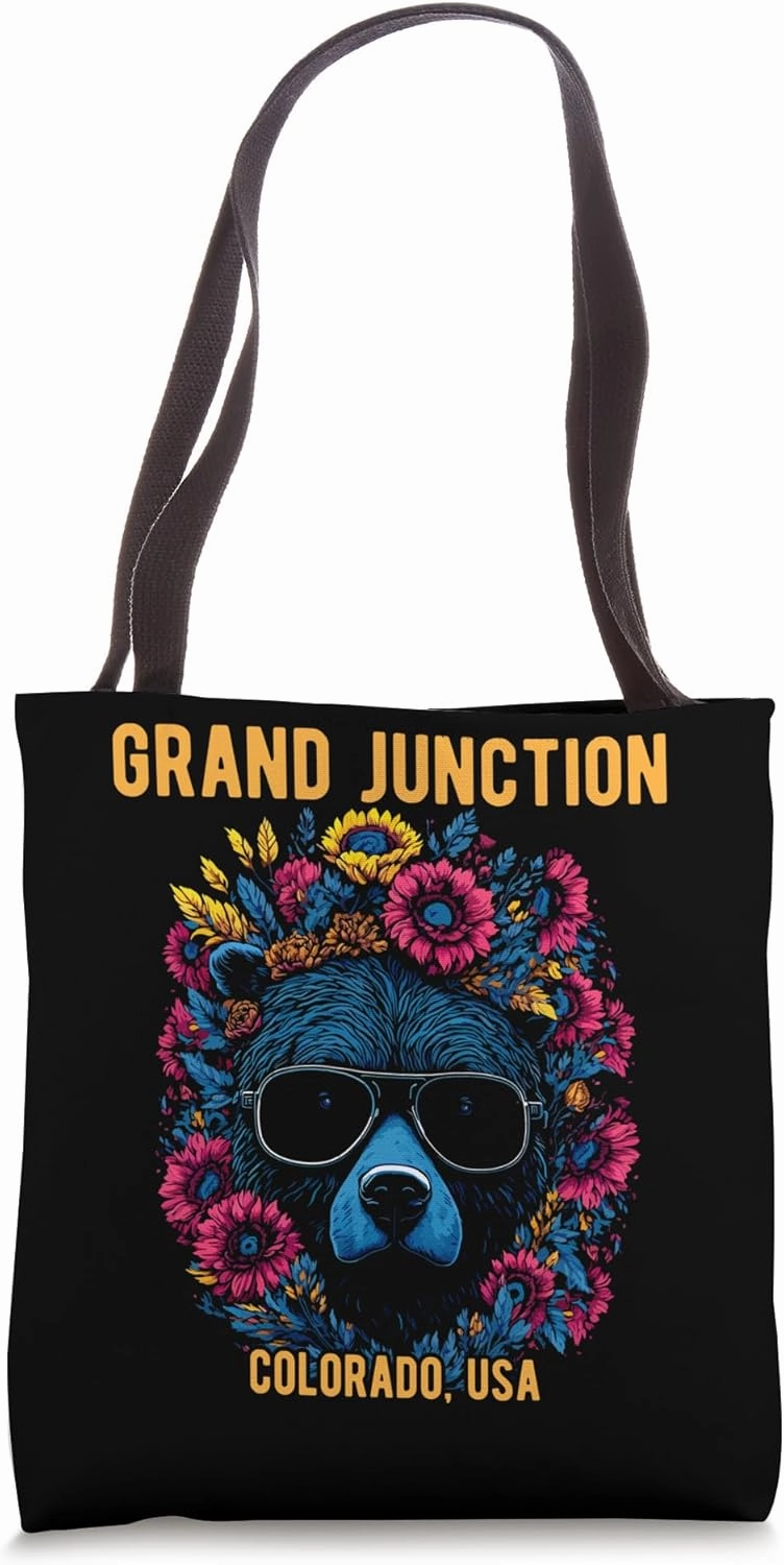 Grand Junction CO Bear Wearing Sunglasses Flowers Design Tote Bag