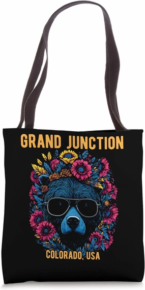 Grand Junction CO Bear Wearing Sunglasses Flowers Design Tote Bag
