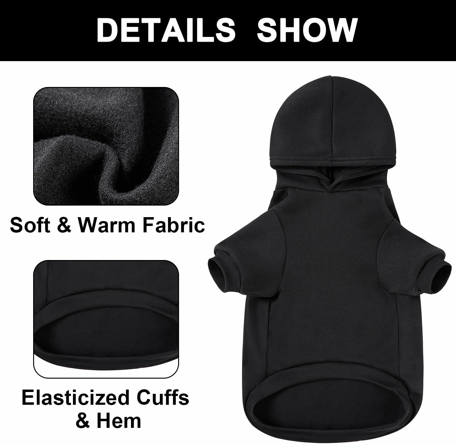 GreenJoy Magic Dog Sweater with 4 Interchangeable Patterns - Dog Hoodie Cold Weather Dog Coat Hooded Sweatshirt for Puppies,Cats, Small Medium Large Dogs (Black (Letter Print A), Large)