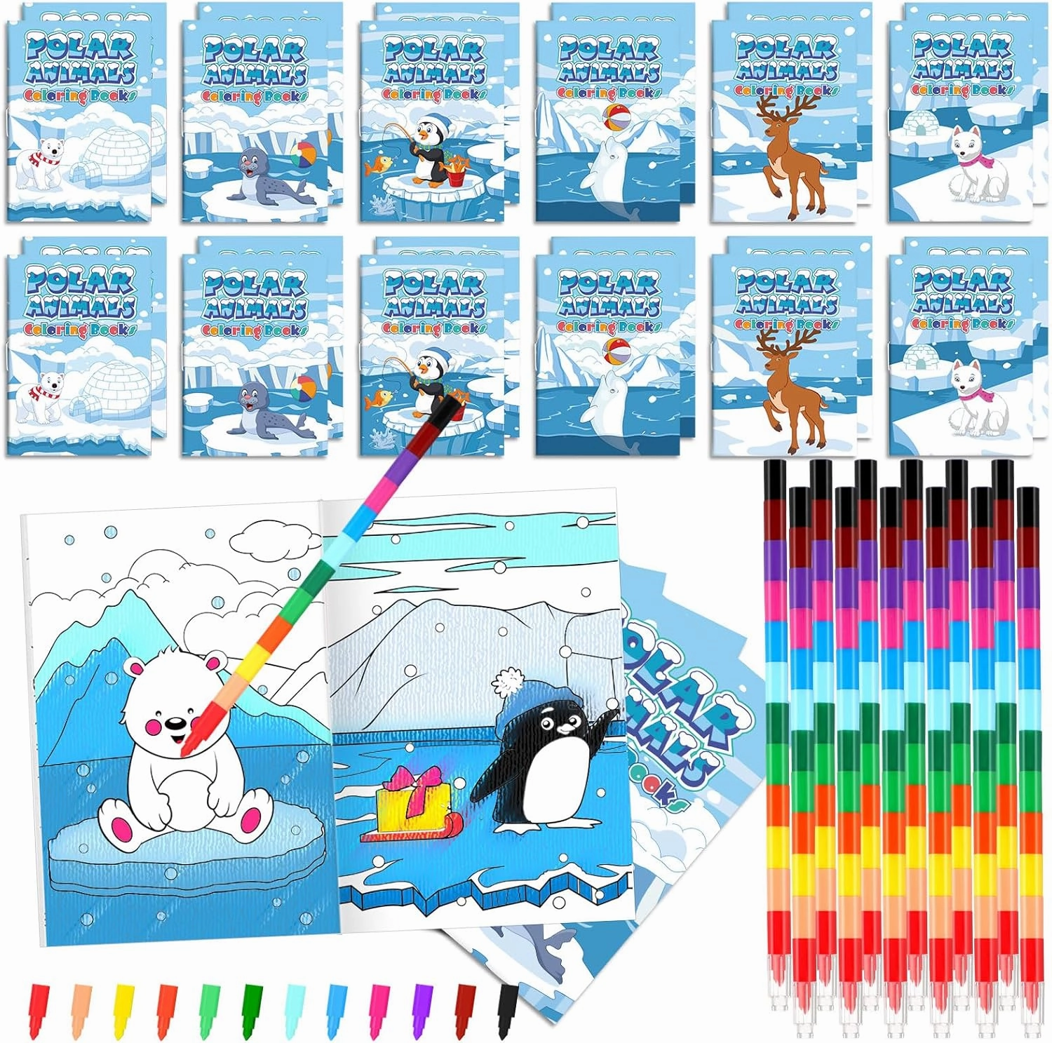 Gueevin 48 Pcs Winter Coloring Books 24 Polar Animals Coloring Books and 24 Crayons Polar Animals Party Favors Activity Books Bulk for Party Goodie Bag Stuffer Classroom Activity
