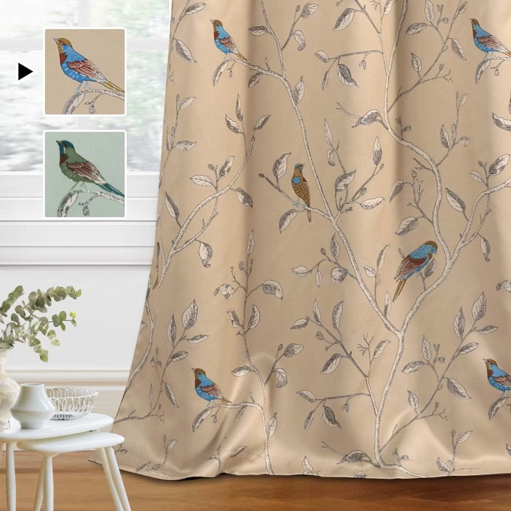 H.VERSAILTEX Blackout Curtains for Bedroom 63 Inches Length Thermal Insulated Birds Rustic Printed Curtain Drapes for Living Room Energy Efficient Room Darkening Home Decoration Pair 2 Panels, Taupe