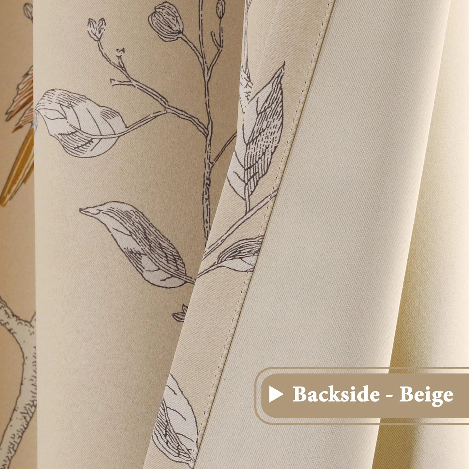 H.VERSAILTEX Blackout Curtains for Bedroom 63 Inches Length Thermal Insulated Birds Rustic Printed Curtain Drapes for Living Room Energy Efficient Room Darkening Home Decoration Pair 2 Panels, Taupe