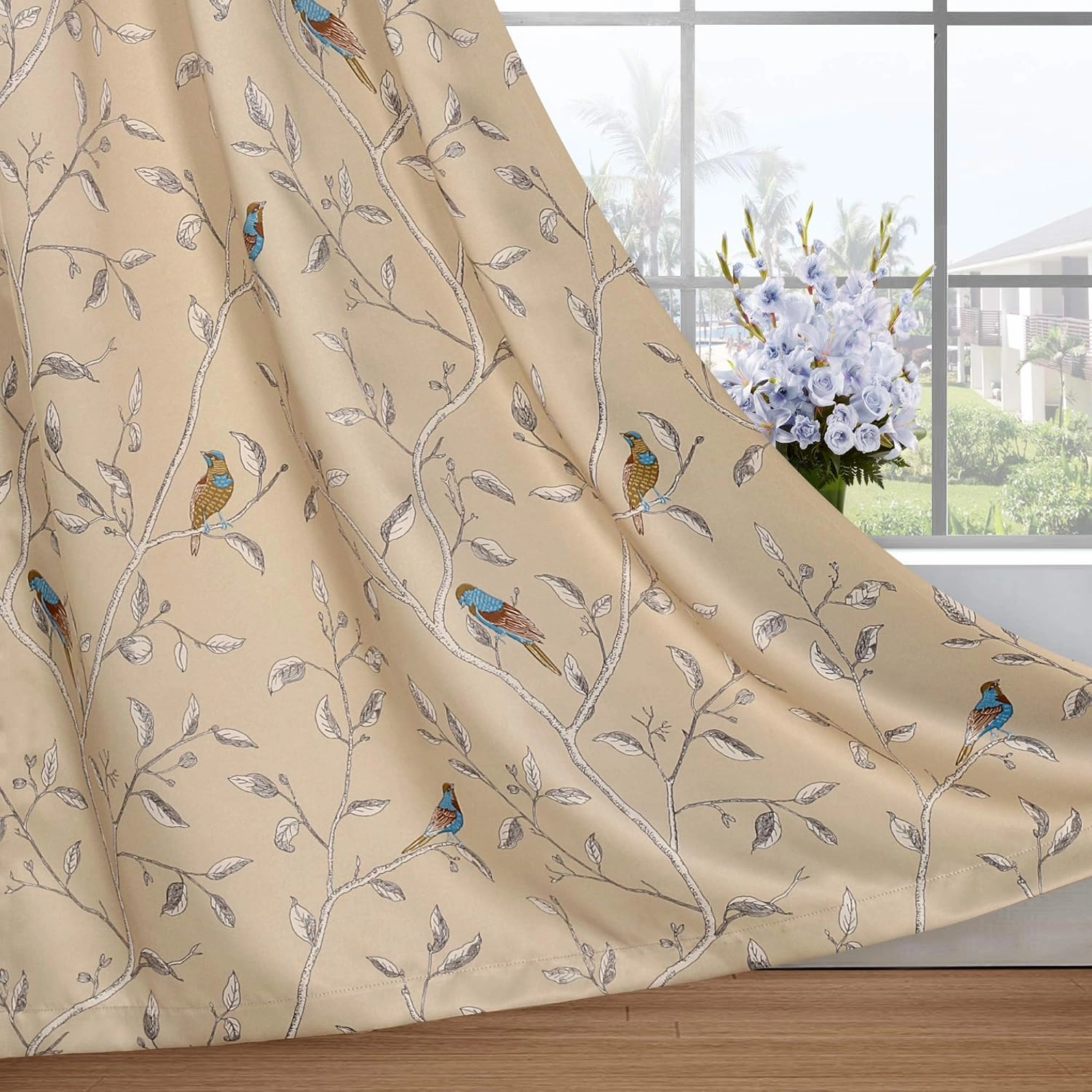 H.VERSAILTEX Blackout Curtains for Bedroom 63 Inches Length Thermal Insulated Birds Rustic Printed Curtain Drapes for Living Room Energy Efficient Room Darkening Home Decoration Pair 2 Panels, Taupe
