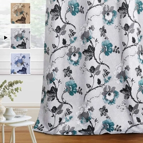 H.VERSAILTEX Blackout Curtains for Bedroom/Living Room Thermal Insulated Printed Curtain Drapes 63 Inches Long Energy Efficient Room Darkening Curtains Pair (2 Panels), Vintage Floral Grey & Teal