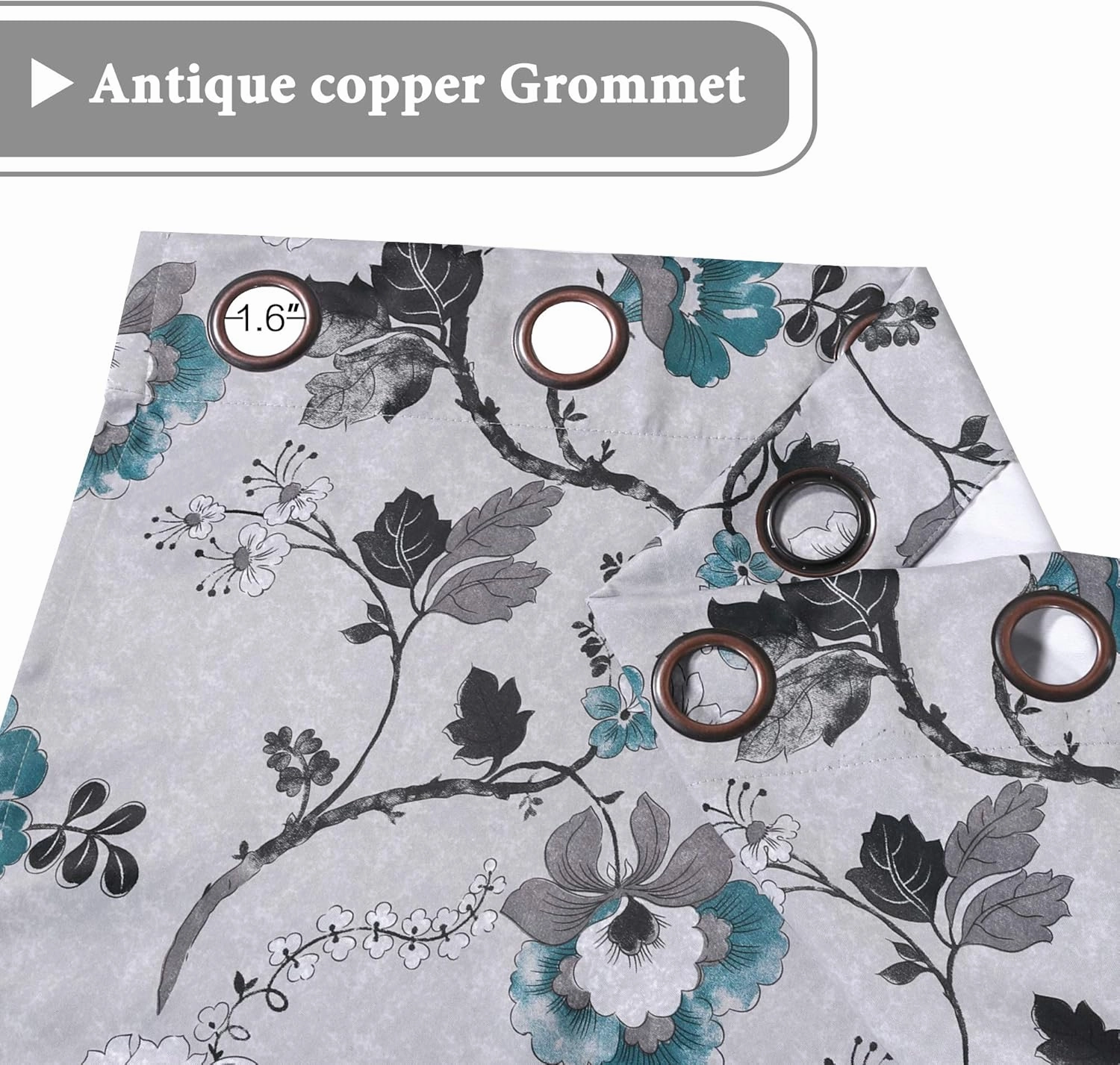 H.VERSAILTEX Blackout Curtains for Bedroom/Living Room Thermal Insulated Printed Curtain Drapes 63 Inches Long Energy Efficient Room Darkening Curtains Pair (2 Panels), Vintage Floral Grey & Teal