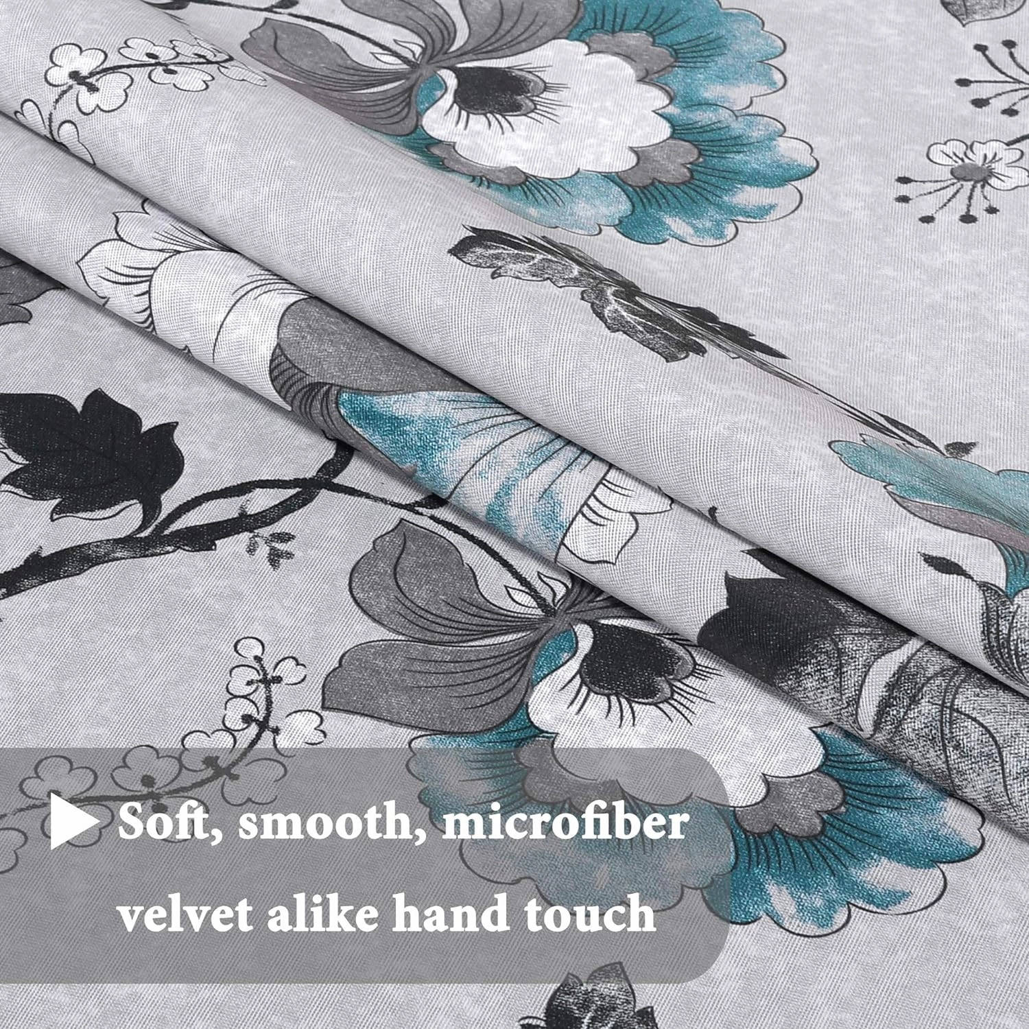 H.VERSAILTEX Blackout Curtains for Bedroom/Living Room Thermal Insulated Printed Curtain Drapes 63 Inches Long Energy Efficient Room Darkening Curtains Pair (2 Panels), Vintage Floral Grey & Teal