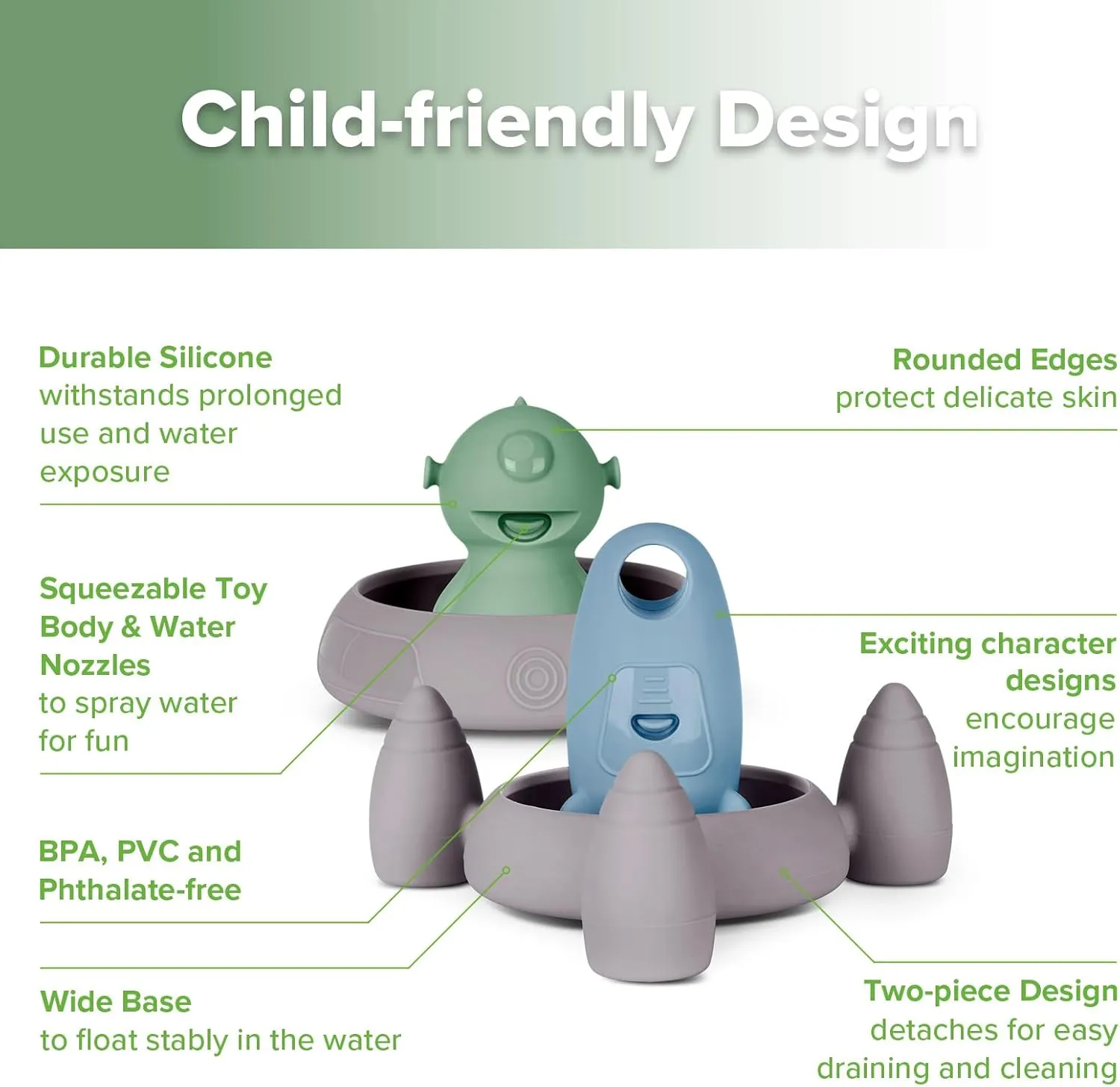 Haakaa Squeeze Alien Explorers Baby Bath Toys, Food Grade Silicone Toddler Bath Toys for Bathtubs/Swimming Pools/Beaches, Detachable Mold Free Floating Tub Toys for Kids Ages 1-3 (Tympani Rocket)