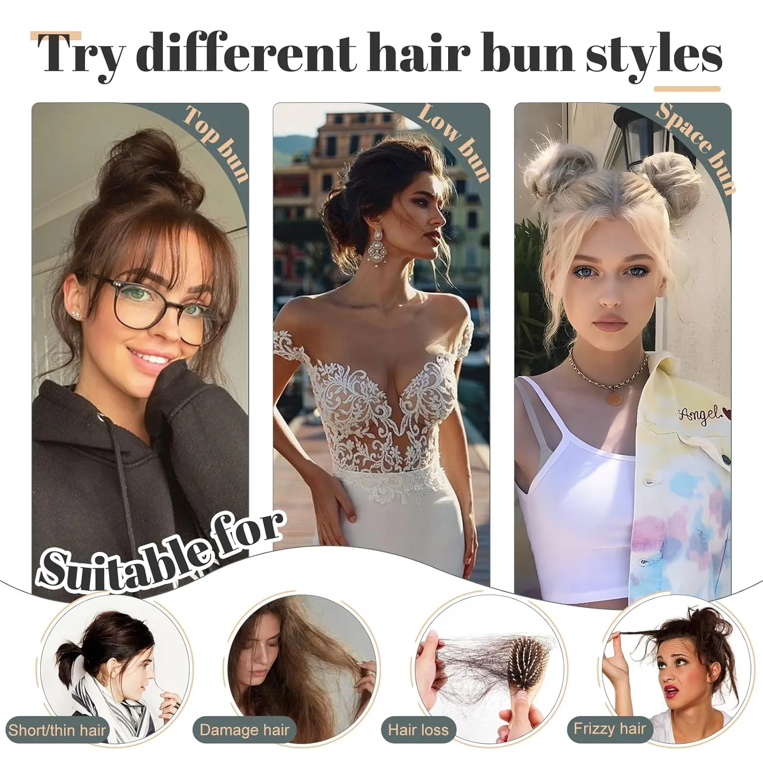 Hairro 2PCS Hair Bun Hair Piece Human Hair Messy Bun Scrunchies Real Hair Updo Hairpieces Remy Hair Bun Donot Elegant Chignon with Stretchy Elastic Rubber Band For Women 46g #1B Natural Black