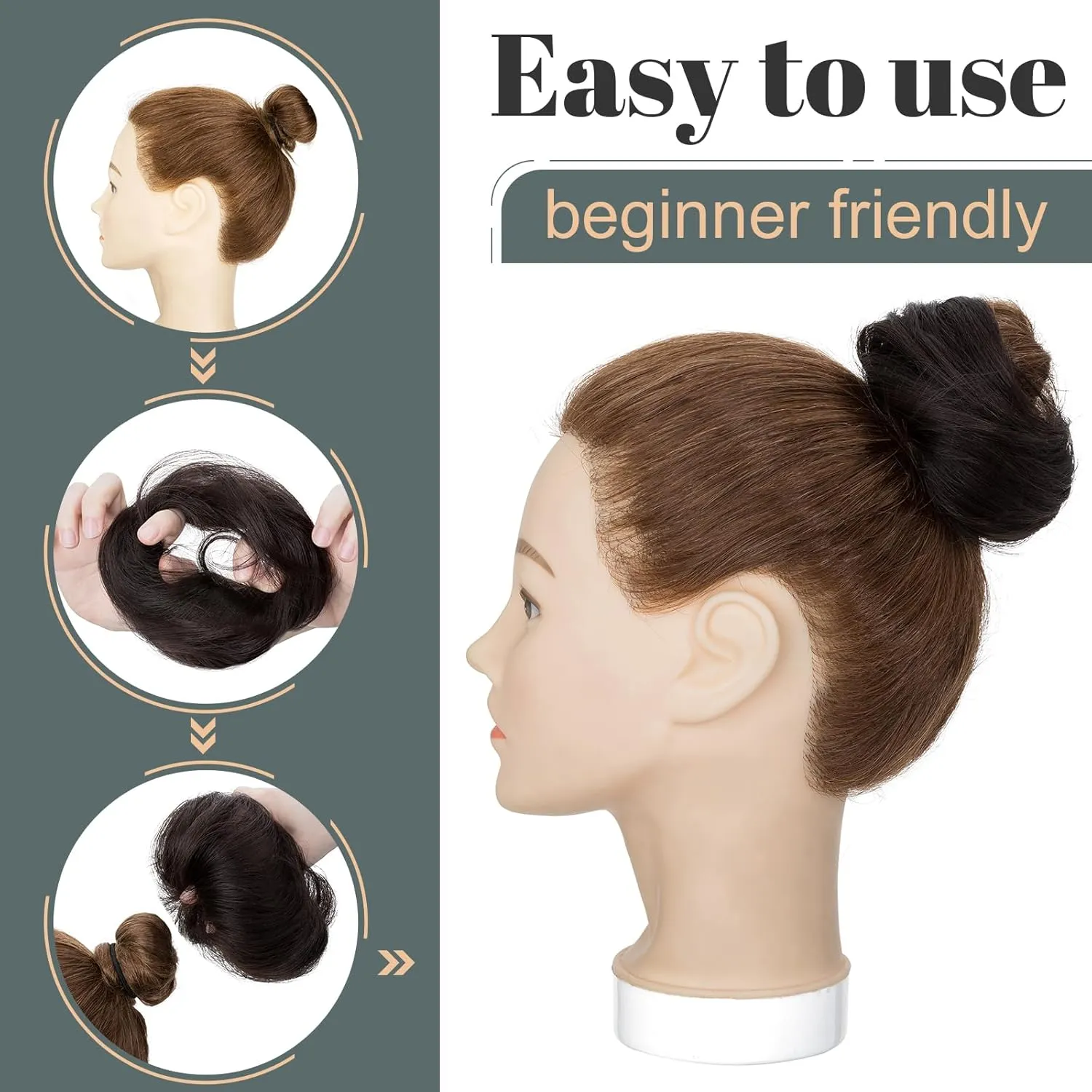 Hairro 2PCS Hair Bun Hair Piece Human Hair Messy Bun Scrunchies Real Hair Updo Hairpieces Remy Hair Bun Donot Elegant Chignon with Stretchy Elastic Rubber Band For Women 46g #1B Natural Black