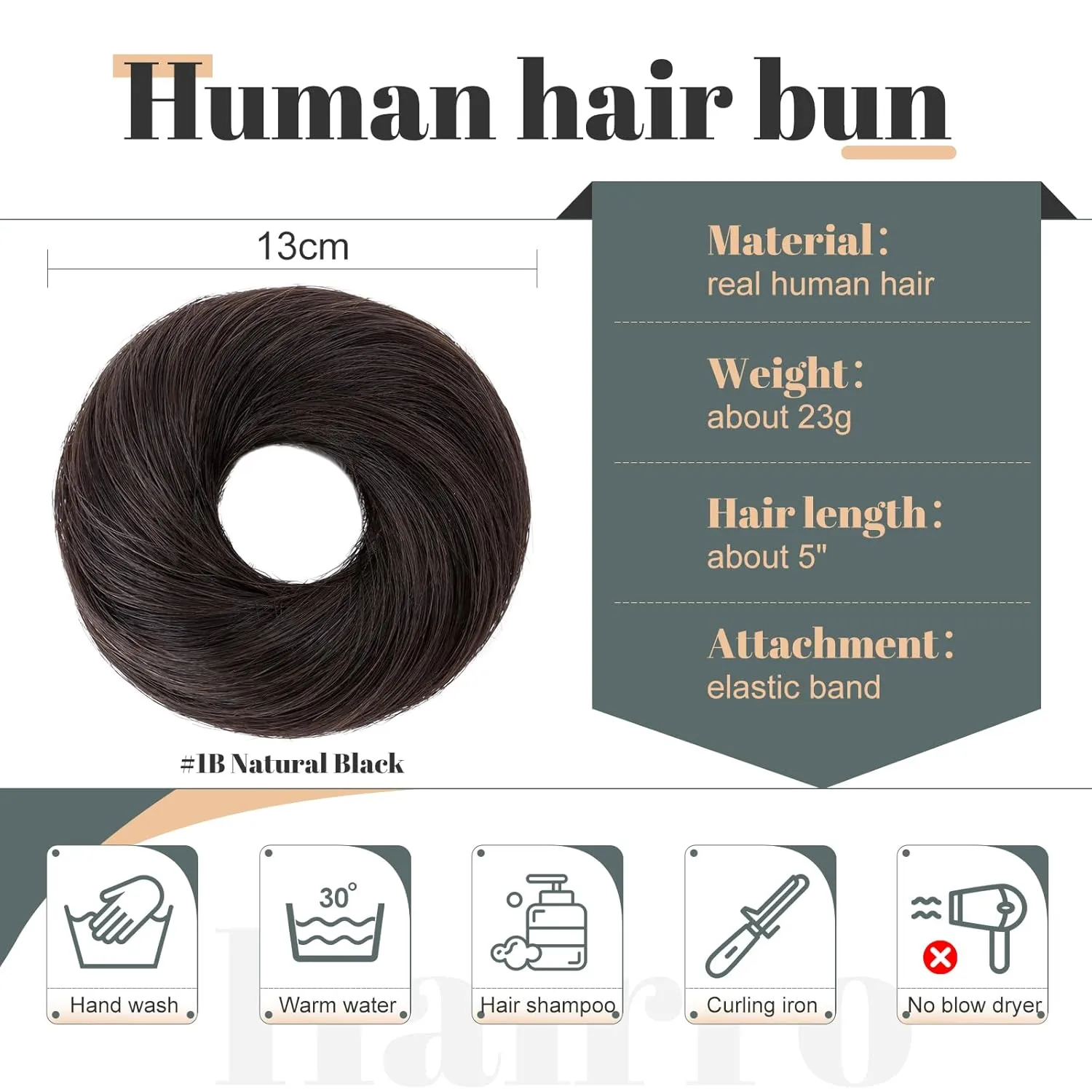 Hairro 2PCS Hair Bun Hair Piece Human Hair Messy Bun Scrunchies Real Hair Updo Hairpieces Remy Hair Bun Donot Elegant Chignon with Stretchy Elastic Rubber Band For Women 46g #1B Natural Black