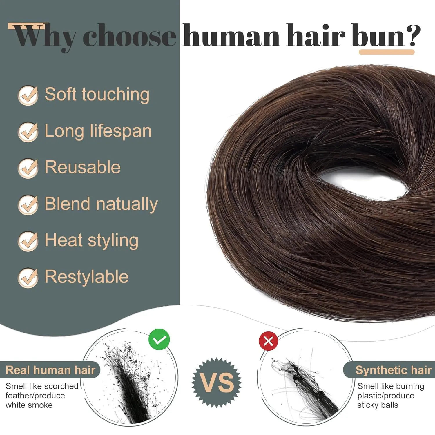 Hairro 2PCS Messy Hair Scrunchies Real Hair Updo Hairpieces Donut Elegant Chignon Wrap On Instant Up-do with Elastic Rubber Band Easy Bun For Women 46g #02 Dark Brown