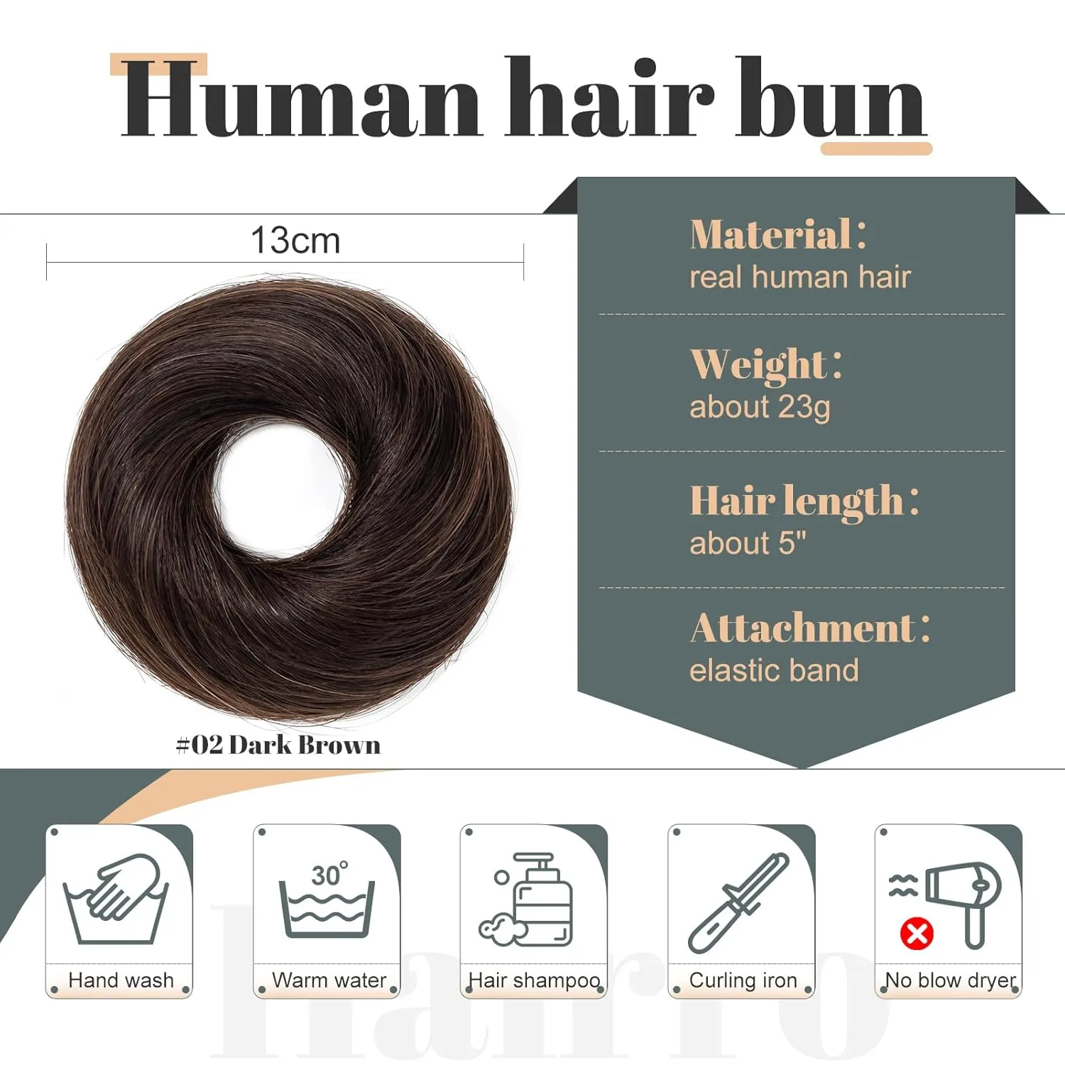Hairro 2PCS Messy Hair Scrunchies Real Hair Updo Hairpieces Donut Elegant Chignon Wrap On Instant Up-do with Elastic Rubber Band Easy Bun For Women 46g #02 Dark Brown