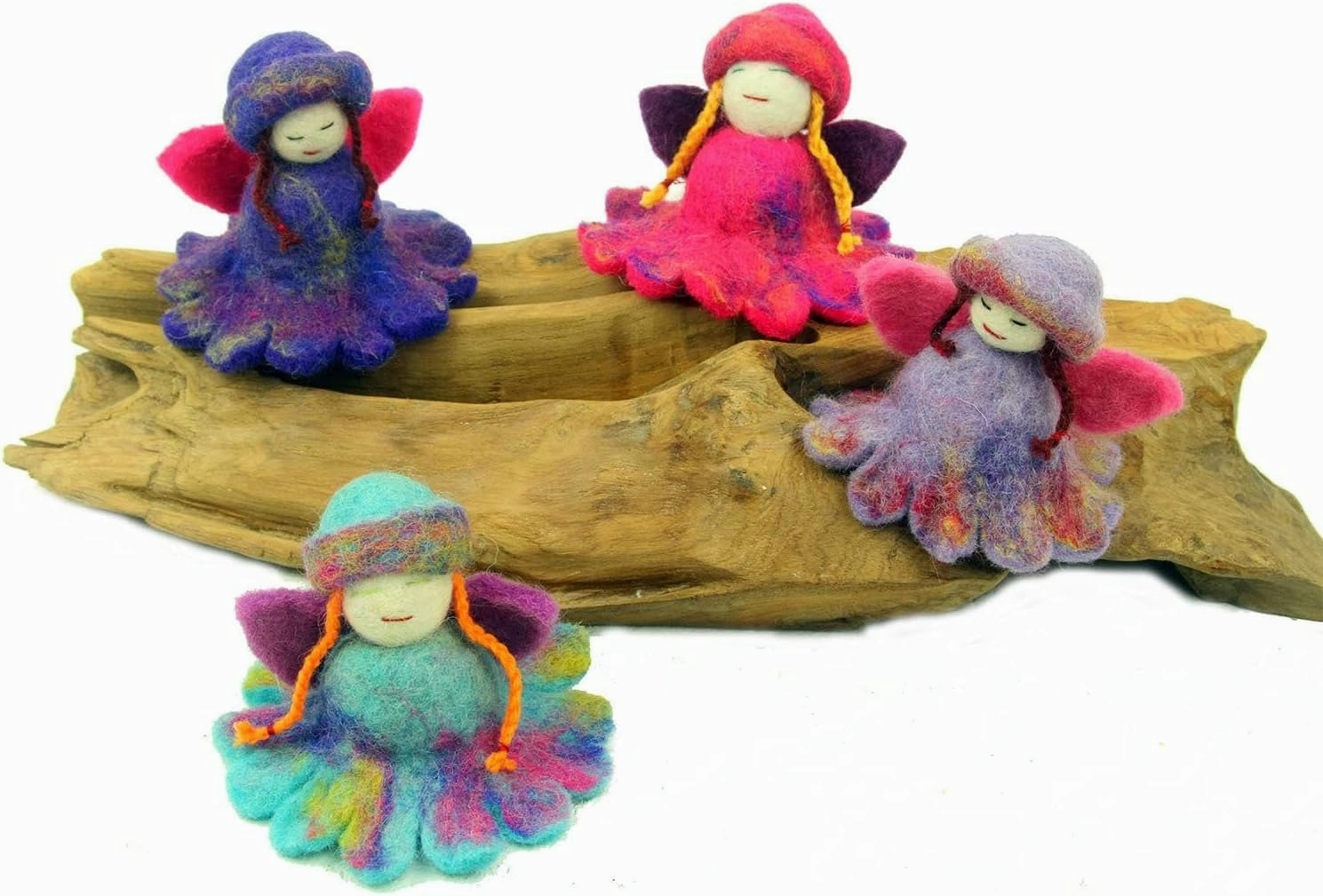 Hand Felted Colorful Flower Fairies Set of 4