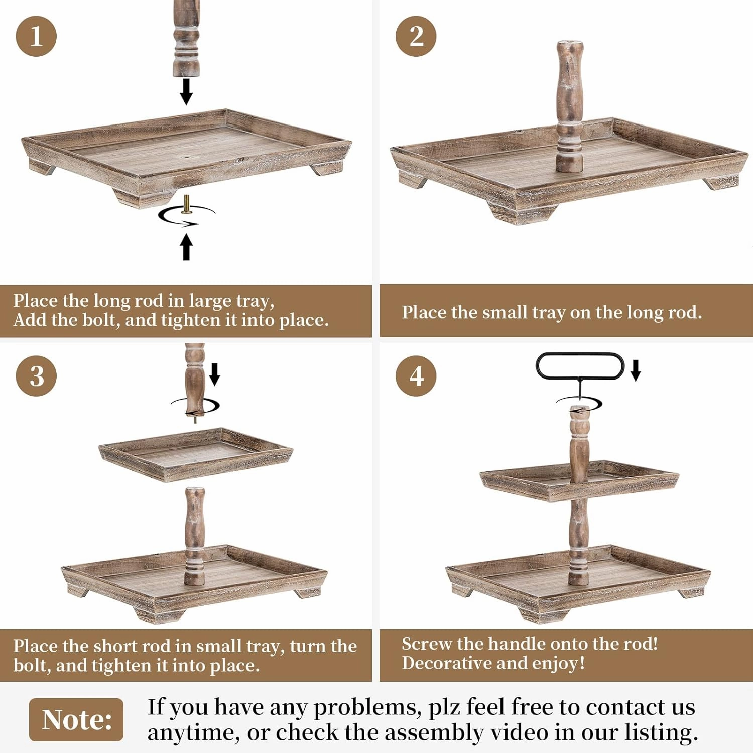 Hanobe Tiered Tray for Table Decor: 2 Tier Farmhouse Serving Stand Summer Decorative Tray for Coffee Bar Centerpiece Rectangle Wood Display Stands Kitchen Counter (Brown)