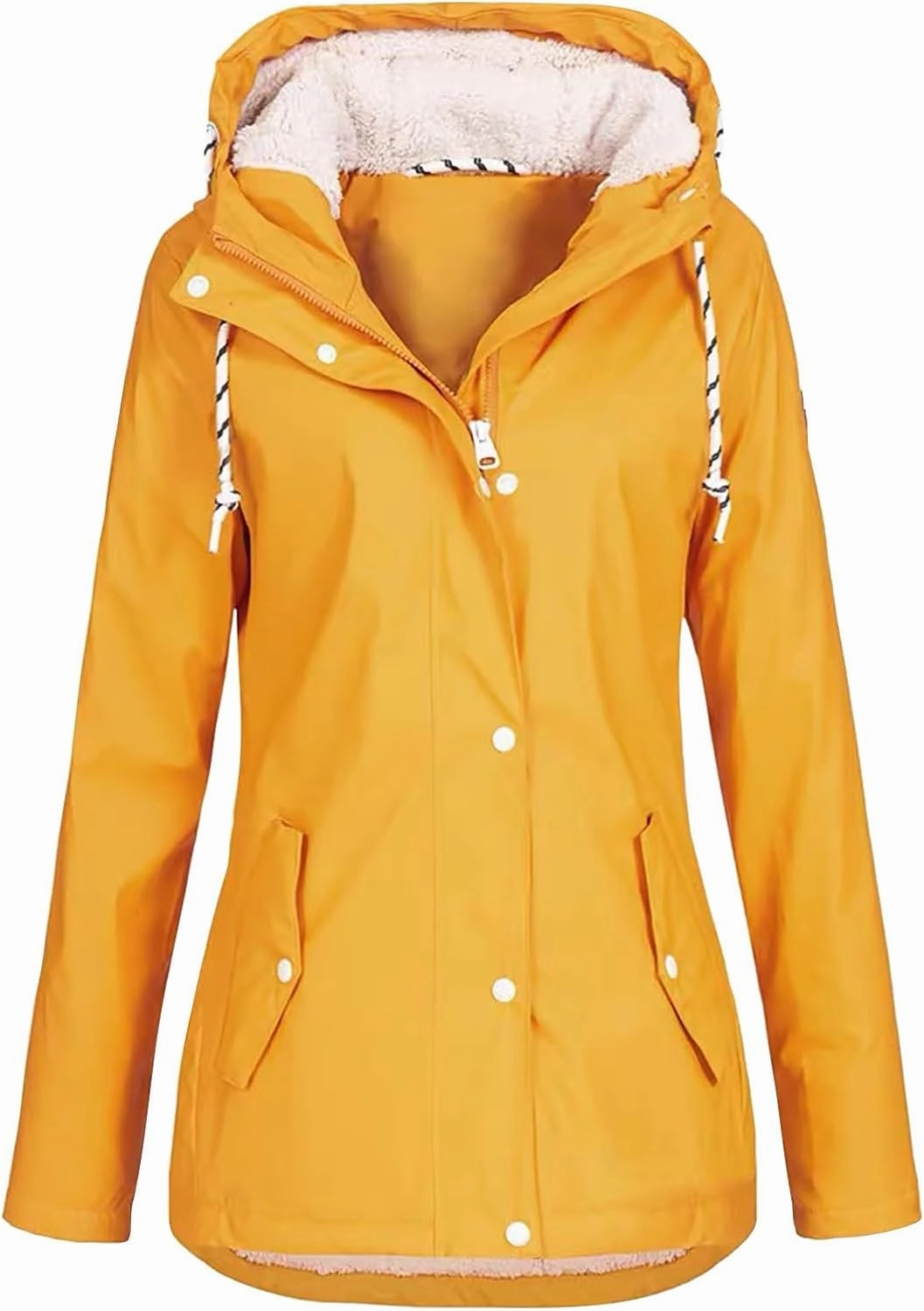 Hasta Womens Rain Jackets Waterproof Hood Thickened Long Rain Coats Fleece Warm Windbreaker Winter Outdoor Snow Trench Coats
