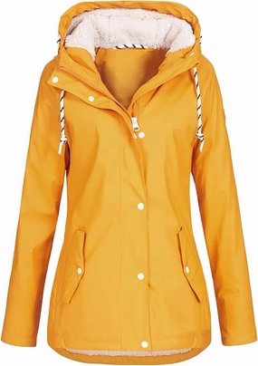 Hasta Womens Rain Jackets Waterproof Hood Thickened Long Rain Coats Fleece Warm Windbreaker Winter Outdoor Snow Trench Coats