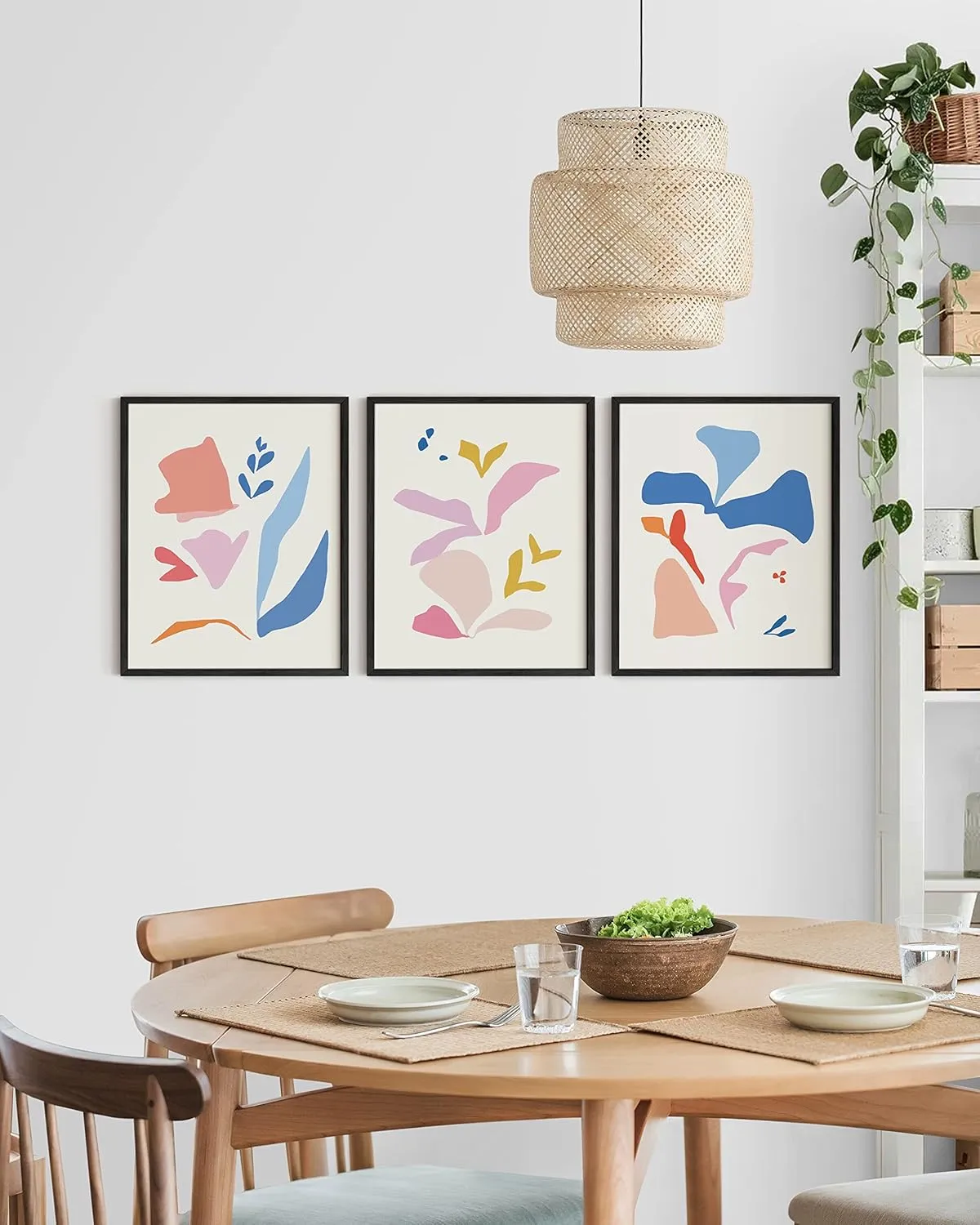 HAUS AND HUES Floral Wall Art - Set of 3 Flower Pictures, Botanical, Modern, Abstract Colorful Wall Art (Black Frame, 24x36)
