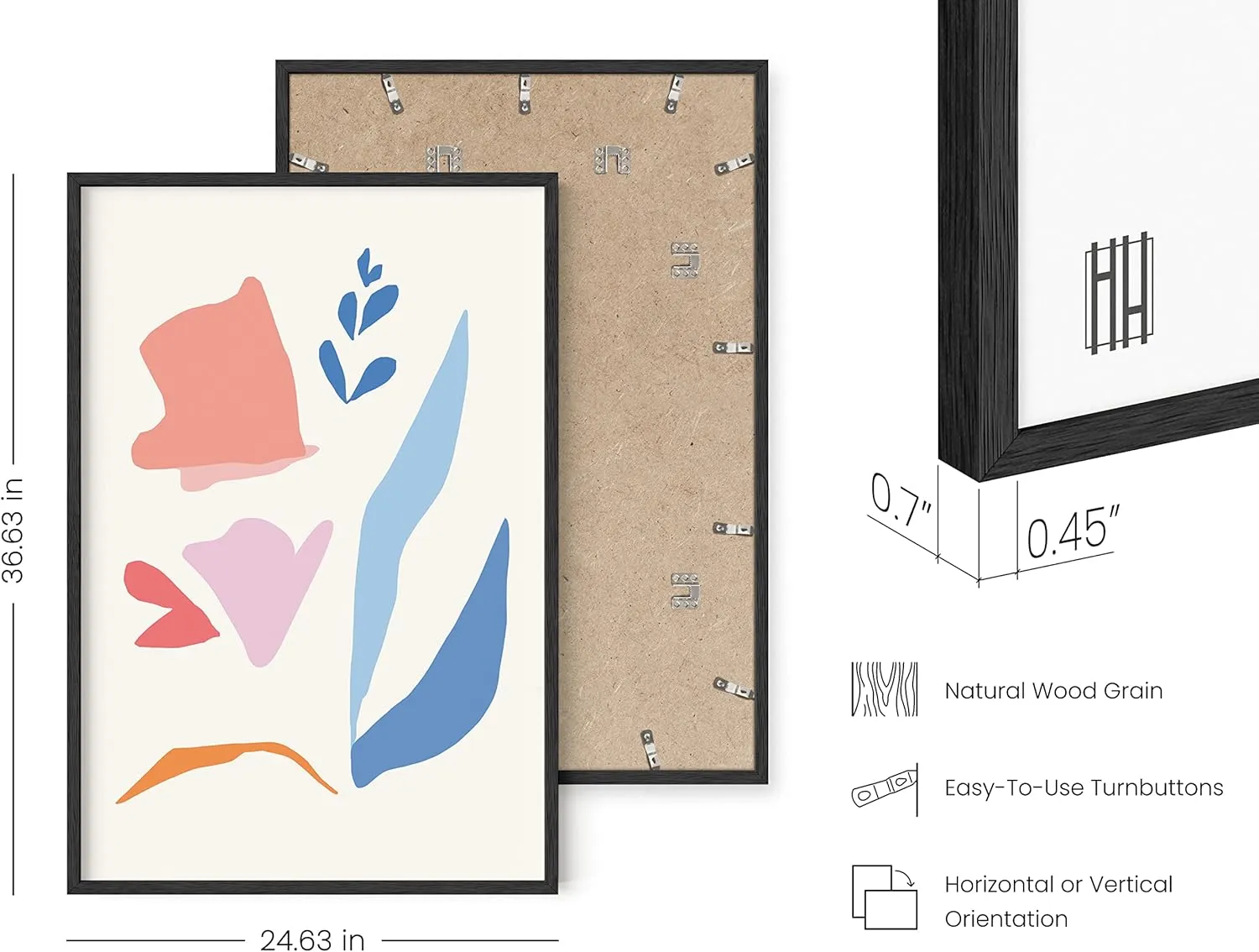 HAUS AND HUES Floral Wall Art - Set of 3 Flower Pictures, Botanical, Modern, Abstract Colorful Wall Art (Black Frame, 24x36)