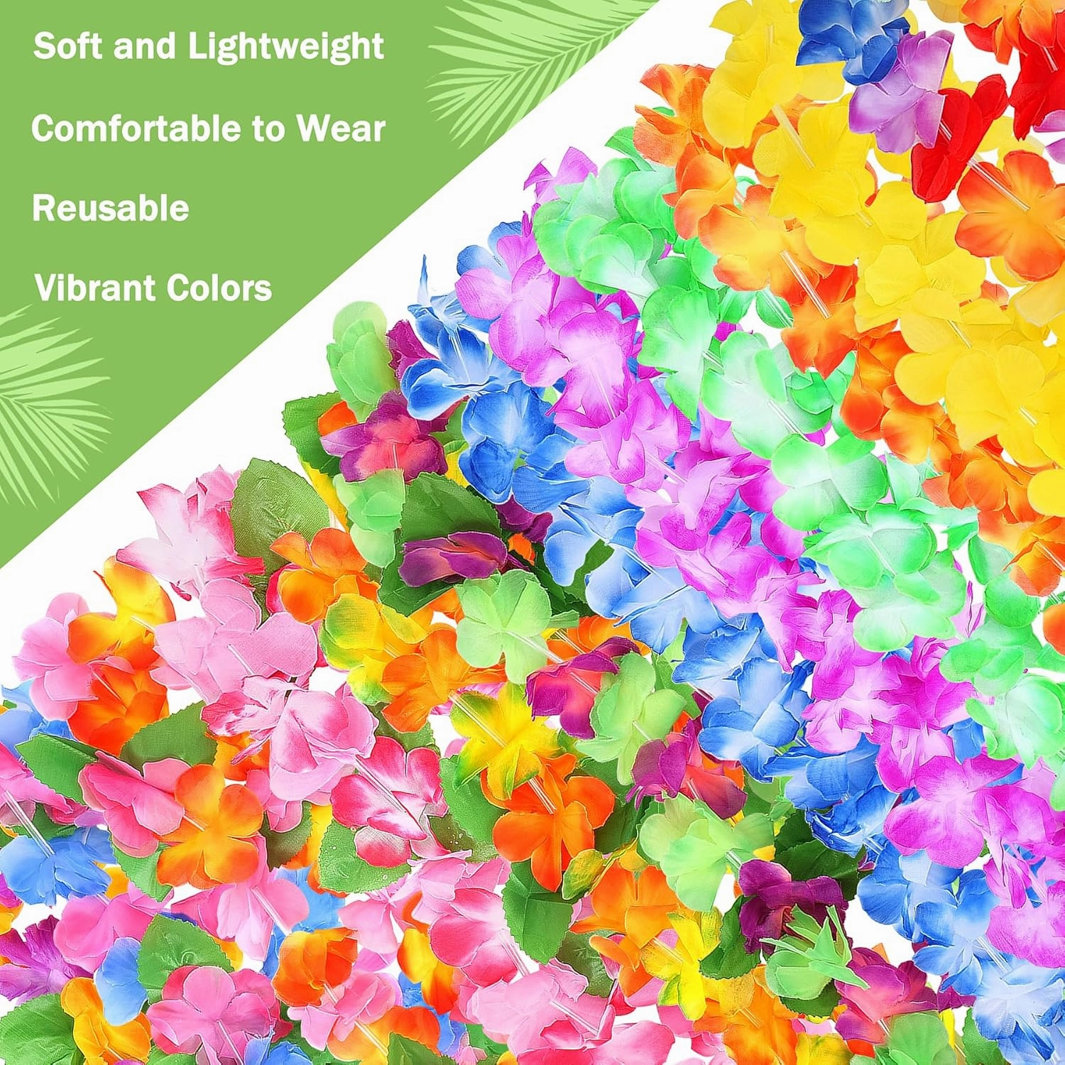 Hawaiian Leis for Luau Party, 48PCS Tropical Flower Lei for Summer Beach Birthday Themed Party, Hawaiian Party Supplies Decorations, Necklace Bracelet Headband Flowers Leis