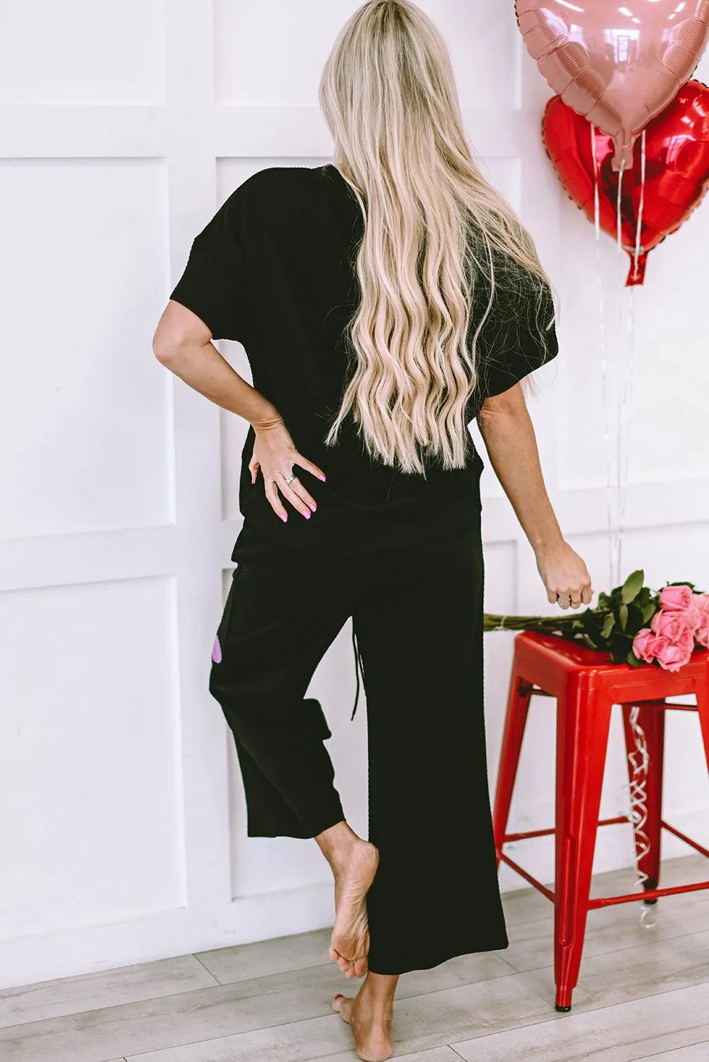 Heart Popping Sequins 2pcs Pant Set