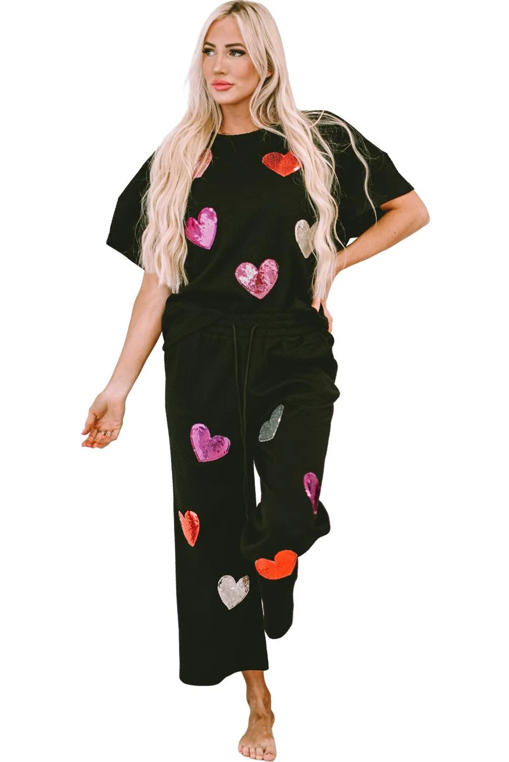 Heart Popping Sequins 2pcs Pant Set