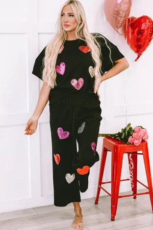 Heart Popping Sequins 2pcs Pant Set