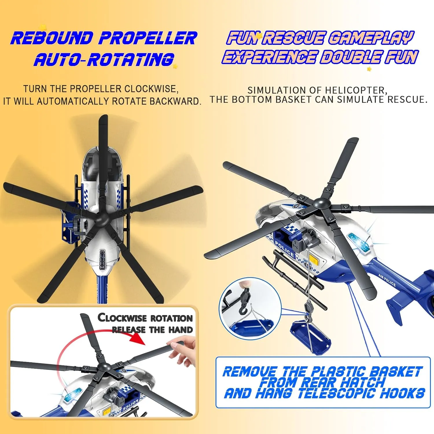 Helicopter Toy with Lights and Sound,Simulative Rescue Helicopter Toddler Kids Toys for Kids Aged 3 4 5 6 Pull-Back Propeller Army Toys Toddler Kids Boys Gifts (Rescue Helicopter)