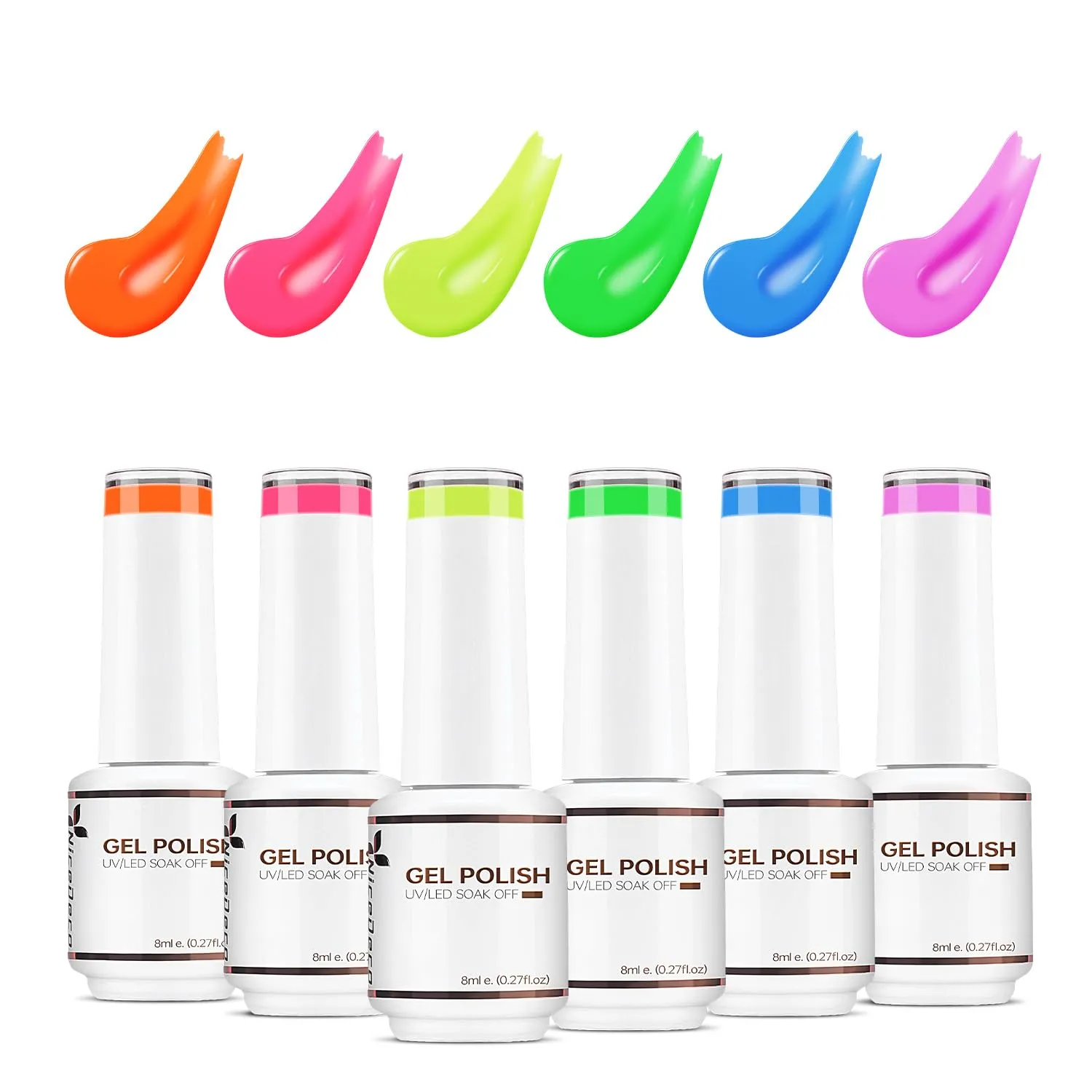 Hema Free Gel Nail Polish Nail Set Cruelty Free Vegan 6 Colors Neon Pink Orange Yellow Green Blue Purple Nail Polish Gel Kit