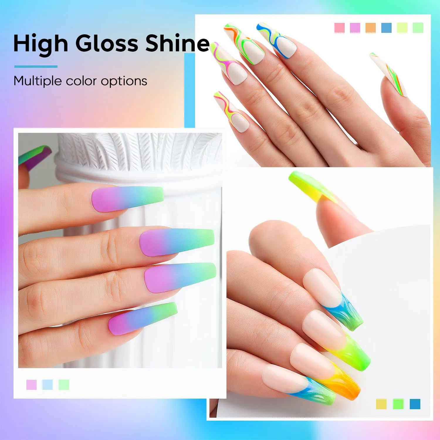 Hema Free Gel Nail Polish Nail Set Cruelty Free Vegan 6 Colors Neon Pink Orange Yellow Green Blue Purple Nail Polish Gel Kit