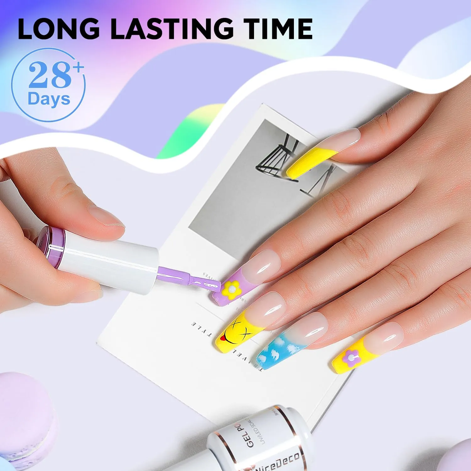 Hema Free Gel Nail Polish Nail Set Cruelty Free Vegan 6 Colors Neon Pink Orange Yellow Green Blue Purple Nail Polish Gel Kit