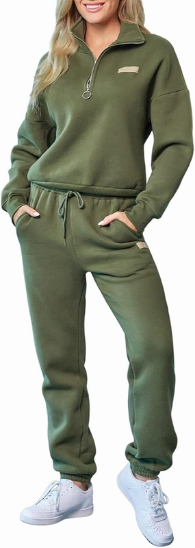 Herseas Women 2 Piece Outfits Sweatsuit Lounge Set Half Zip Pullover with Jogger Airport Tracksuit Matching Pants Set