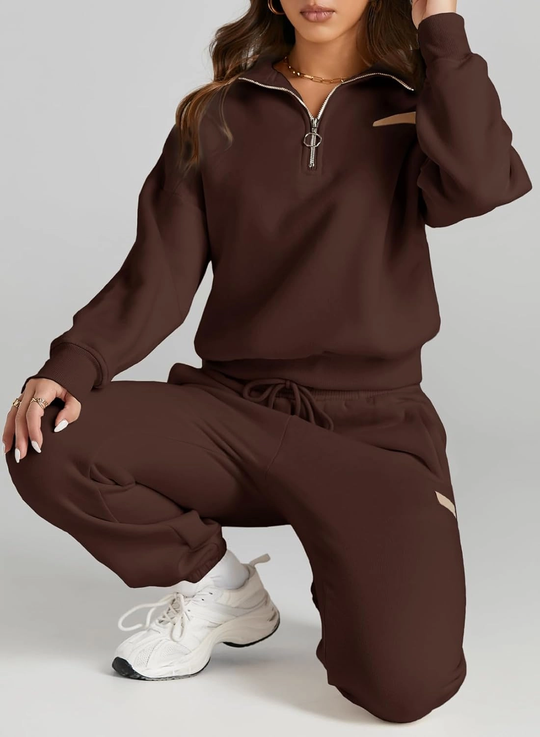 Herseas Women 2 Piece Outfits Sweatsuit Lounge Set Half Zip Pullover with Jogger Airport Tracksuit Matching Pants Set