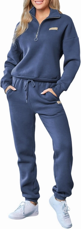 Herseas Women 2 Piece Outfits Sweatsuit Lounge Set Half Zip Pullover with Jogger Airport Tracksuit Matching Pants Set