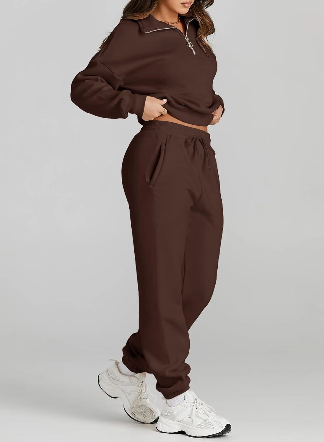 Herseas Women 2 Piece Outfits Sweatsuit Lounge Set Half Zip Pullover with Jogger Airport Tracksuit Matching Pants Set