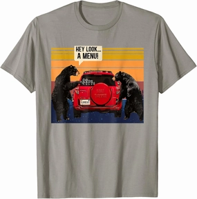 hey look the menu mountains forest camping wilderness bear T-Shirt