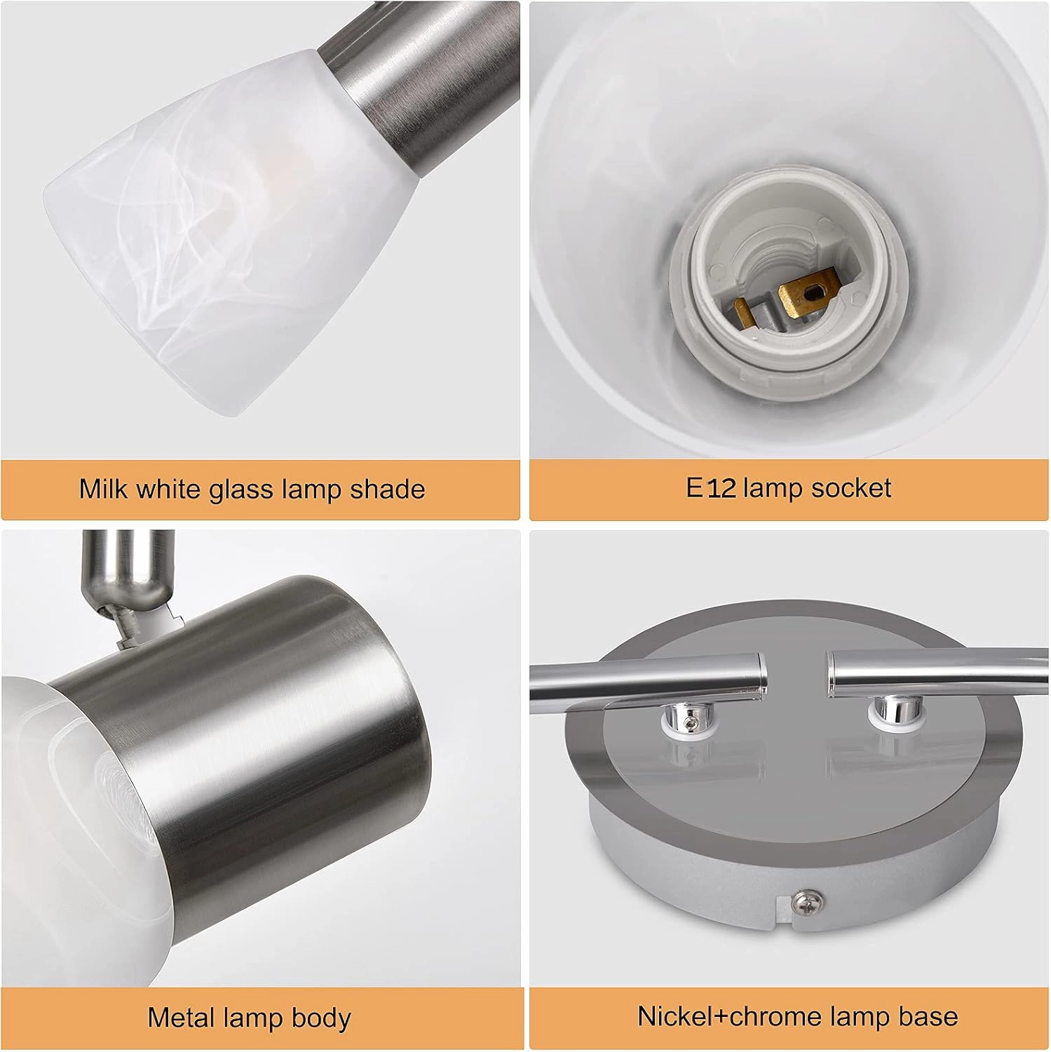 HiBay LED Track Lighting Fixtures, Rotatable 4-Light Ceiling Light Kit, Modern Kitchen Spotlight White with Glass Lampshade for Living Room Bedroom Dining Room, E12 Base (Bulbs Not Included)