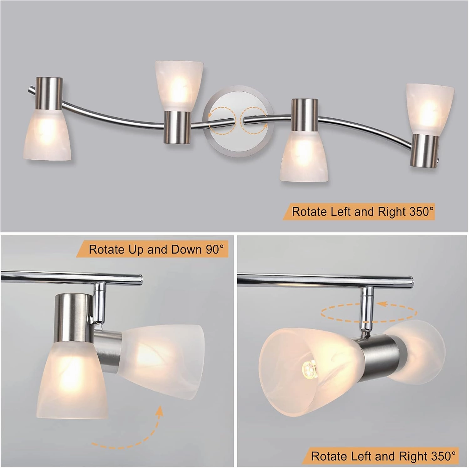 HiBay LED Track Lighting Fixtures, Rotatable 4-Light Ceiling Light Kit, Modern Kitchen Spotlight White with Glass Lampshade for Living Room Bedroom Dining Room, E12 Base (Bulbs Not Included)
