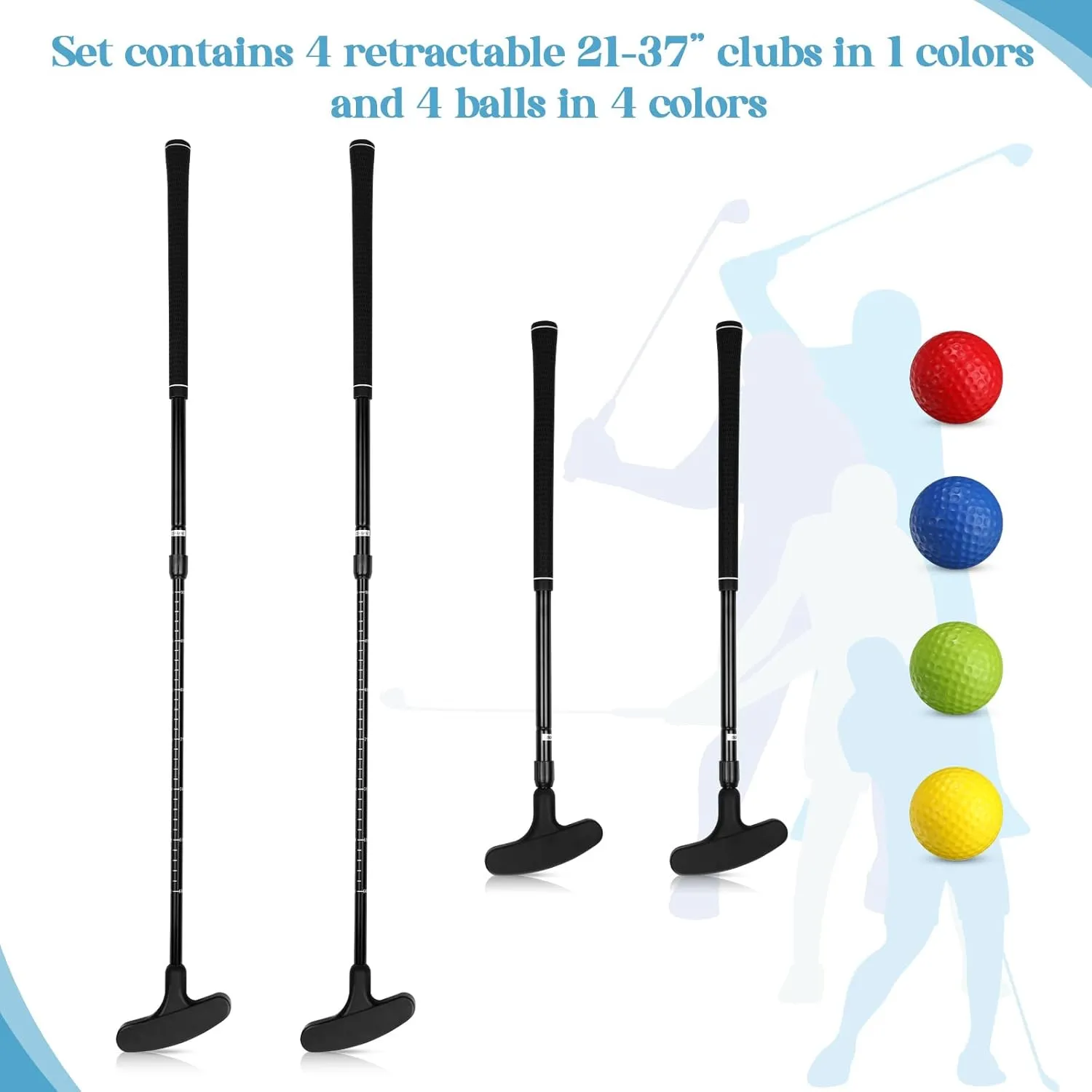 Hiboom 4 Pack Golf Putters for Men and Women Two Way Mini Golf Putter with 4 Balls Adjustable Length Kids Putter Bulk Right or Left Handed Golfers for Children Teenager Junior