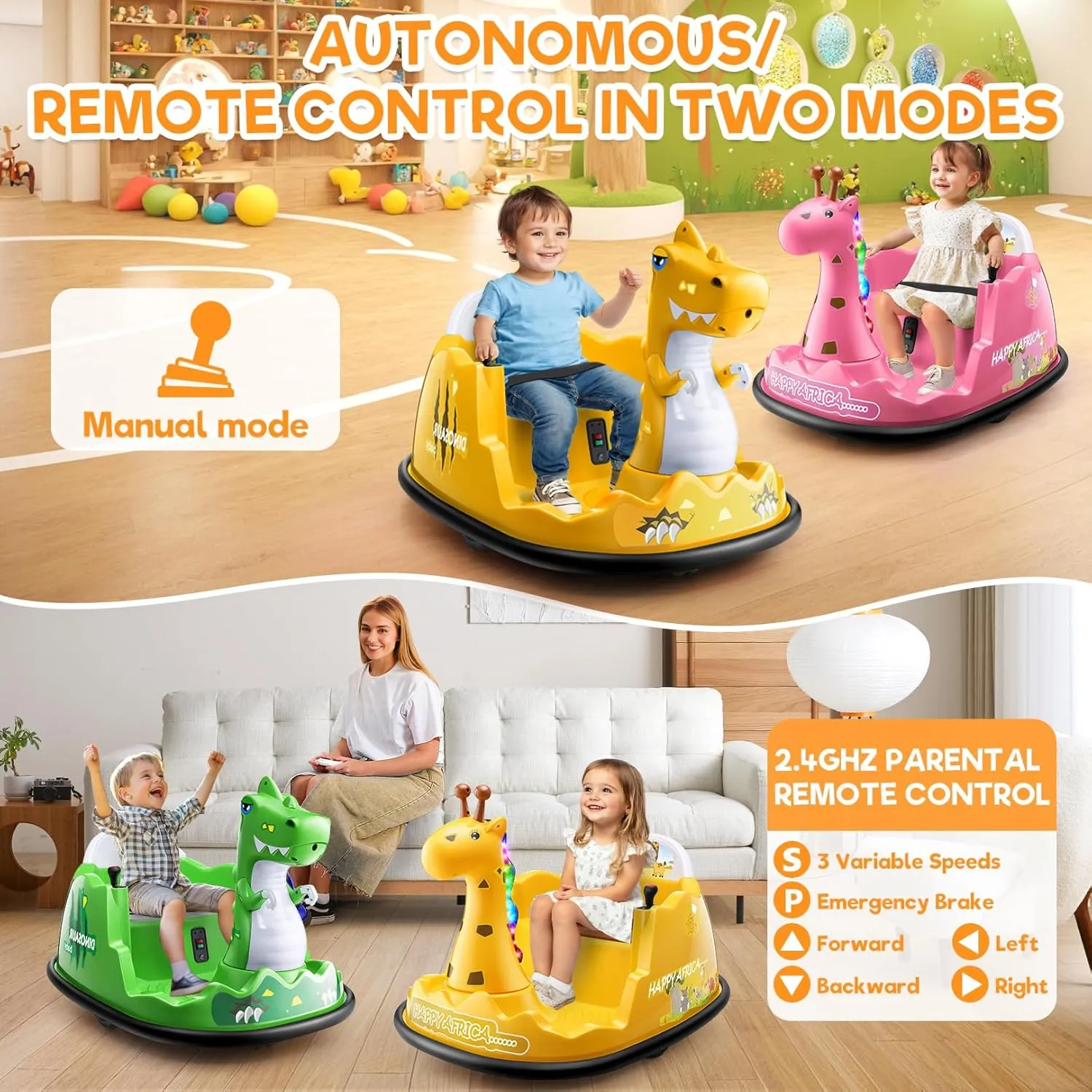 Hikole 12V Electric Toddler Bumper Car, Ride on Giraffe Bump Cars for Baby with Remote Control, 360°Spin/3 Speeds/Soft Bump Strip/Music/Colored Marquee Lights, Gift Choice, Pink