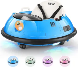 Hikole Electric Bumper Car for Kids, Baby Bumping Toy Car with Remote Control, Flashing LED Lights, 360 Degree Spin, Safety Belt, Gift for Boys Girls, Blue