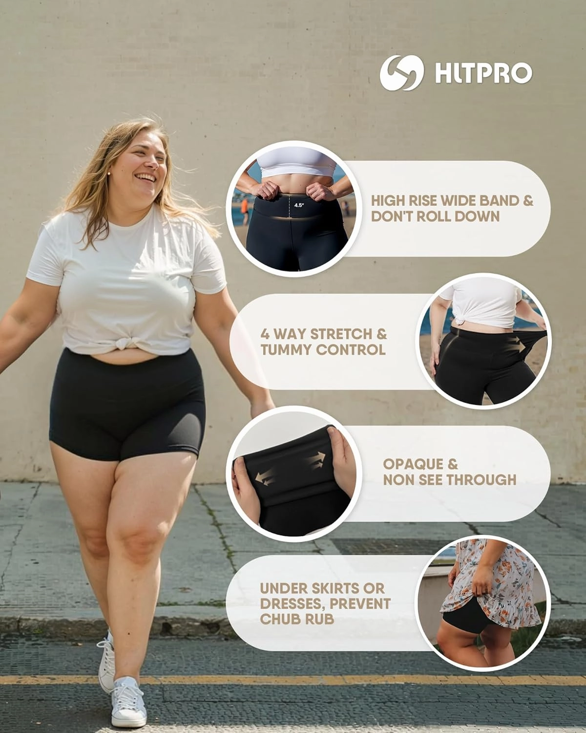HLTPRO 3 Pack Plus Size Biker Shorts with Pockets for Women (S-4XL)- 8"/5"/3" High Waist Tummy Control Shorts for Yoga