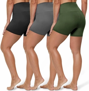 HLTPRO 3 Pack Plus Size Biker Shorts with Pockets for Women (S-4XL)- 8"/5"/3" High Waist Tummy Control Shorts for Yoga